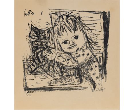Dix, OttoGera, 1891 - Singen, 196940,6 x 42,7 cm, R."Kind mit Katze"; 1964. Lithografie auf Kupferdruckpapier. In Bleistift u