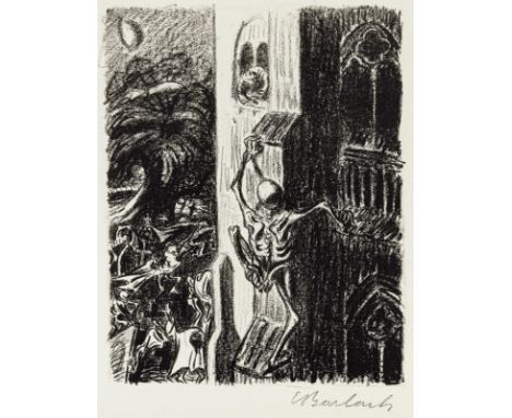 Barlach, ErnstWedel, 1870 - Rostock, 1938Blattgröße: 44,2 x 36 cm; 25,8 x 20,2 cm, o. R."Der Totentanz 3 (Verfolger Tod)", 19