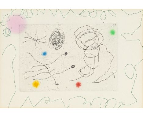 Miró, JoanBarcelona, 1893 - Palma de Mallorca, 1983Blattgröße: 26,5 x 19 cm, R.Komposition, 1964. Farbradierung auf Bütten. J