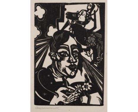 Campendonk, HeinrichKrefeld, 1889 - Amsterdam, 1957Blattgröße: 24,6 x 18,3 cm; 18 x 12,1 cm, o. R."Frau mit Blume", 1918. Hol