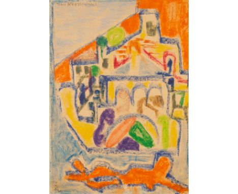 Kerkovius, IdaRiga, 1879 - Stuttgart, 197042 x 29 cm, R."Lustige Stadt", 1954. Aquarell und Farbkreide auf Pergamentpapier. I