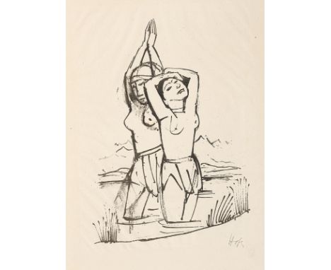 Hofer, KarlKarlsruhe, 1878 - Berlin, 1955Blattgröße: 45 x 34,5 cm, 29,3 x 20,3 cm, o. R.Ohne Titel, 1923. Lithografie auf Büt