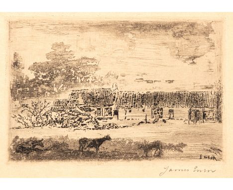 Ensor, JamesOstende, 1860 - 1949Blattgröße: 13,5 x 20 cm; 8 x 12 cm, o. R."Ferme à Leffinghe". Radierung auf glattem Papier. 