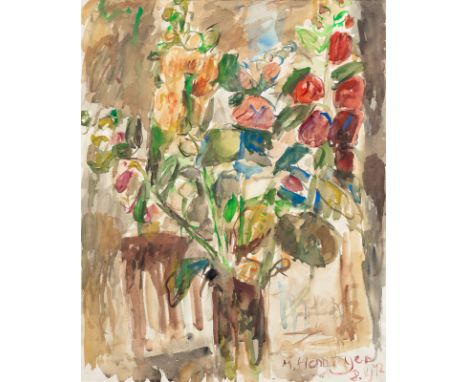 Henninger, ManfredBacknang, 1894 - Stuttgart, 198668 x 53 cm, R.Blumenstillleben, 1972. Aquarell auf Papier. In Aquarell unte