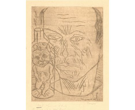 Gangolf, PaulKönigsberg, 1879 - Esterwegen, 1936Blattgröße: 35,4 x 31 cm; 16 x 12 cm, o. R.Selbstbildnis, um 1927. Radierung 