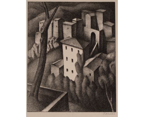 Kanoldt, AlexanderKarlsruhe, 1881 - Berlin, 1939Blattgröße: 45,5 x 32,5; 22,5 x 17,7 cm, o. R."Olevano V", 1925. Lithografie 