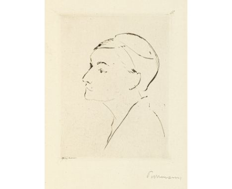Purrmann, HansSpeyer, 1880 - Basel, 1966Blattgröße: 30 x 18,3 cm; 11,5 x 8,5 cm, o. R."Frauenkopf im Profil", um 1915. Radier