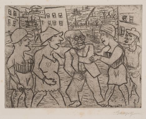 Gangolf, PaulKönigsberg, 1879 - Esterwegen, 1936Blattgröße: 25 x 28 cm; 14 x 18,5 cm, o. R.Kokottenüberfall - Marseille, 1920