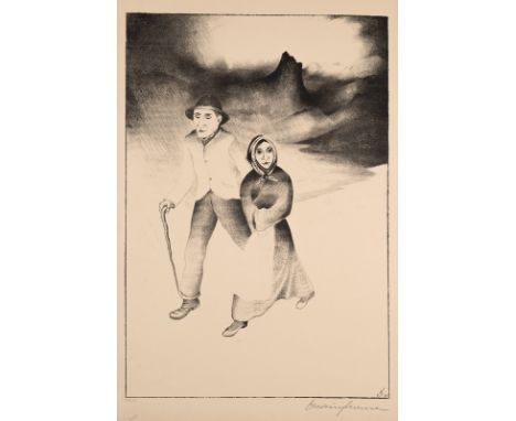 Davringhausen, Heinrich MariaAachen, 1894 - Nizza, 1970Blattgröße: 65,3 x 42,4 cm; 57,5 x 392 cm, o. R."Im Regen", 1922. Lith