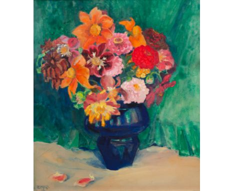 Hoch, KätheZwiesel, 1873 - München, 193347 x 41 cm, R."Gartenblumen", 1918. Gouache auf Karton. In Gouache unten links signie