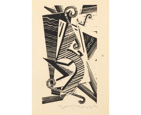 Molzahn, JohannesDuisburg, 1892 - München, 1965Blattgröße: 38,5 x 27,5 cm; 27,5 x 15 cm, o. R."Opus XXXIII", 1921. Holzschnit