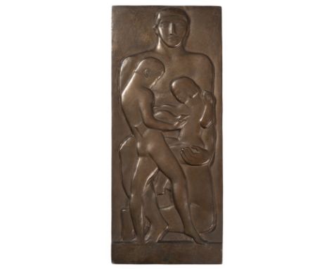 Zorach, WilliamJurbarkas/Litauen, 1887 - Bath/Maine,  196640 x 17,3 cmVater mit seinen Kindern, ca. 1935. Bronzerelief, braun