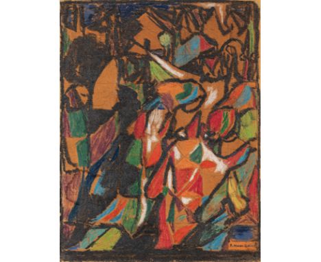 Hölzel, AdolfOlmütz/Mähren, 1853 - Stuttgart, 193428,5 x 21,5 cm, R.Figürliche Komposition. Graphit und Pastell auf Papier. I