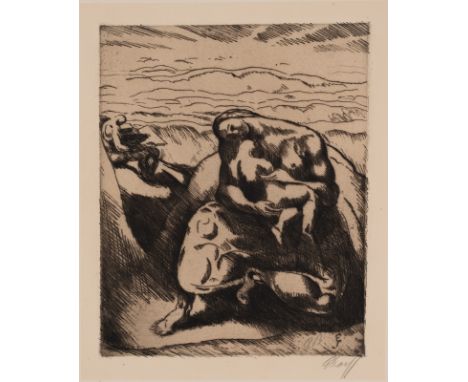 Scharff, EdwinNeu-Ulm, 1887 - Hamburg, 1955Versch., o. R.2 Bl.: Der Untergang, 1917; Familie am Meer, 1913. Radierung auf Büt