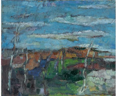 Lesehr, MichaelStuttgart, geboren 194150 x 60,5 cm, R.Landschaft, 1966. Öl auf Leinwand. In Öl unten rechts signiert und dati