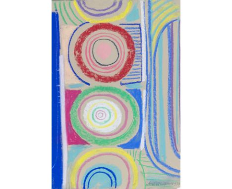 Ackermann, MaxBerlin, 1887 - Unterlengenhardt, 197547 x 32 cm, R.Komposition, 1974. Pastell auf beigefarbenem Bütten. In Blei