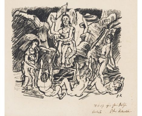Kokoschka, OskarPöchlarn, 1886 - Villeneuve, 1980Blattgröße: 33,5 x 48,5 cm; 26 x 30 cm, o. R."Auferstehung", 1916. Lithograf