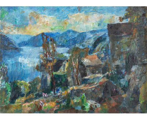 Henninger, ManfredBacknang, 1894 - Stuttgart, 198672 x 99 cm, R.Landschaft am Lago Maggiore, 1937. Öl auf Leinwand. In Öl unt