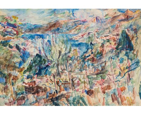 Henninger, ManfredBacknang, 1894 - Stuttgart, 198651 x 73 cm, R.Landschaft im Tessin, 1943. Aquarell auf Papier. In Bleistift