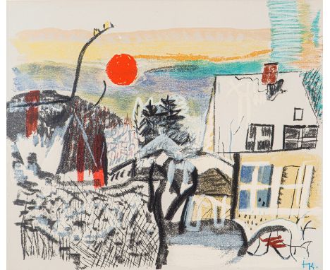 Kerkovius, IdaRiga, 1879 - Stuttgart, 197050 x 59 cm, R."Winterlandschaft mit roter Sonne"; 1969. Farbserigraphie auf Bütten.