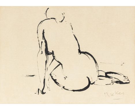 Breker, ArnoElberfeld, 1900 - Düsseldorf, 199125 x 33,5 cm, R.Hockender weiblicher Akt. Tusche auf Bütten. In Tusche unten re