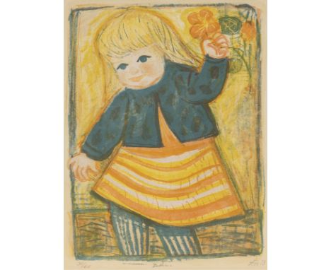 Dix, OttoGera, 1891 - Singen, 196962 x 46 cm, R."Bettina (mit Kapuzinerblume)", 1953. Farblithografie auf Bütten. In Bleistif