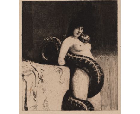 Stuck, Franz vonTettenweis, 1863 - München, 1928Blattgröße: 48,5 x 35 cm; 22 x 18 cm, o. R."Die Sinnlichkeit", c. 1898. Radie