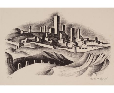 Kanoldt, AlexanderKarlsruhe, 1881 - Berlin, 1939Blattgröße: 36,5 x 48 cm; 18 x 29 cm, o. R."San Gimignano", 1921. Lithografie