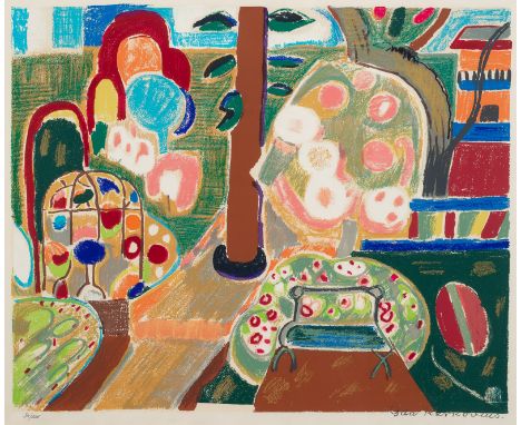Kerkovius, IdaRiga, 1879 - Stuttgart, 197050  x 61,5 cm, R."Garten in Hofheim", 1964. Farbserigraphie auf Bütten. In Bleistif