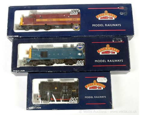 Bachmann OO Gauge trio of Diesel Locomotives consisting of Ref 32-381 Class 37 EWS No.37411, Ref 32-031 Class 20 BR blue Dies