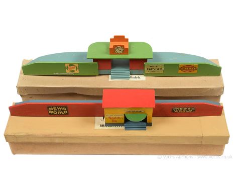 Hugar OO Gauge a pair of No.658 Railway Stations consisting of (1) measuring 24" x 4«" x 3«" finished in blue, green and red 