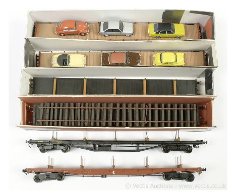 O Gauge group of either Kitbuilt or Scratchbuilt BR Bogie Wagons including 3 x Salmon Flat Wagons one complete with sectional