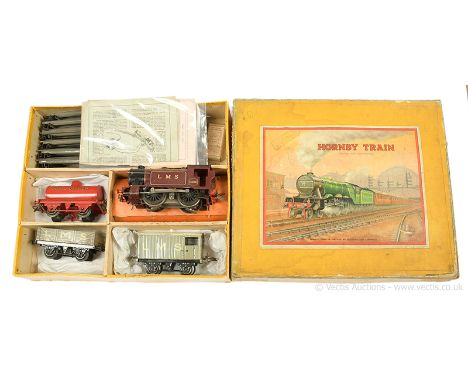 Hornby O Gauge E120 Special Tank Goods Set with a 0-4-0 Tank Loco LMS maroon No.15500, 20 volt electric. First version of the