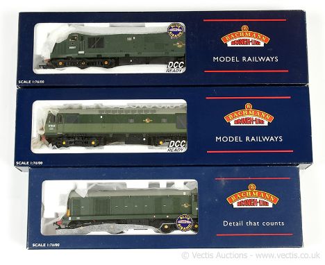 Bachmann OO Gauge BR green Diesel Locos comprising 32-776 Co-Co Class 37 No.D6707, 32-028 Bo-Bo Class 20 No.D8134 and 32-405 
