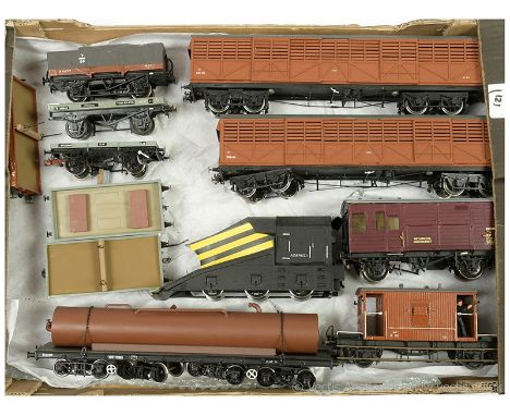 Peco and other Commercial manufacturers O Gauge Kit and Scratchbuilt Goods Wagons consisting of Bogie Fish Vans, Horse Box, B