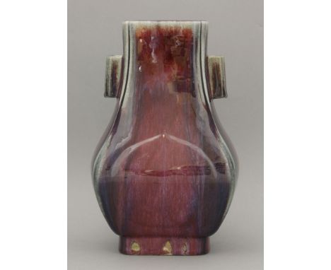 A good flambé Jun-style Vase,mark and period of Tongzhi (1862-1874), the moulded rectangular, rounded-pear body with a peach 