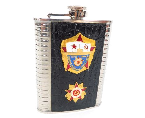 A WWII Subs Squad USSR flask, 8oz, in stainless steel.