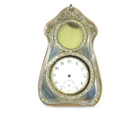 An Edward VII silver mounted pocket watch case, in a brown leather case with a silver foliate front, Birmingham 1907,  enclos