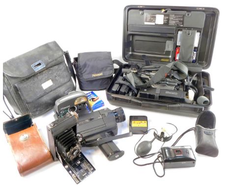 A Kodak No A116 camera, leather cased, together with a Panasonic VHS-C movie camera, NV-MC30, together with accessories, case