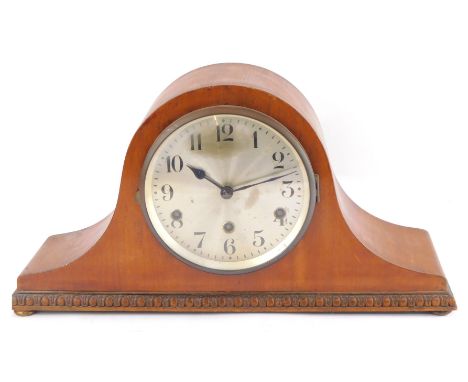 An early 20thC German mahogany cased mantel clock, circular silvered dial bearing Arabic numerals, eight day movement with We