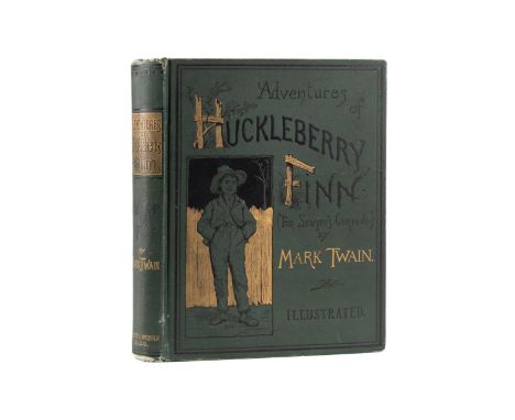 Adventures of Huckleberry Finn by Mark Twain. Published 1885 by Charles L. Webster. First edition, early state. Points presen