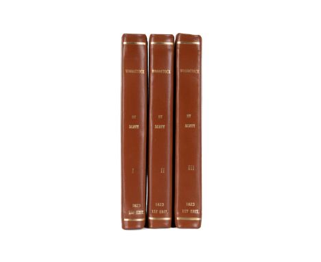 Three volume first edition set of Woodstock by Sir Walter Scott. Published 1823 by Archibald Constable, Edinburgh. Three volu