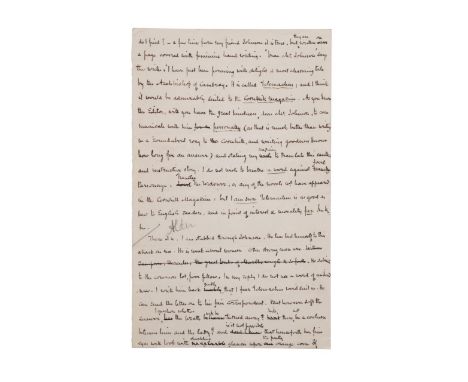 William Makepeace Thackeray (1811-1863) handwritten page. A working autograph manuscript page, in his hand, for the book “Rou
