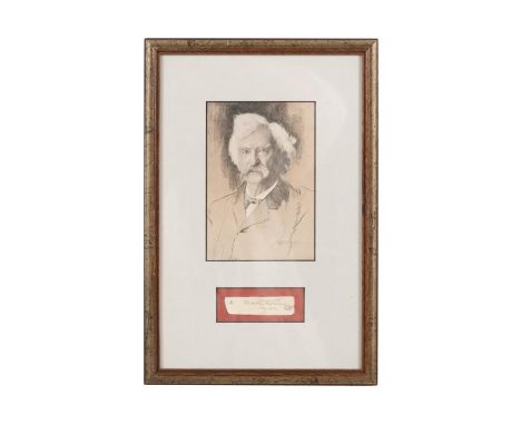 Mark Twain/Samuel Langhorne Clemens (American 1835–1910), clipped signature framed together with an offset lithograph portrai