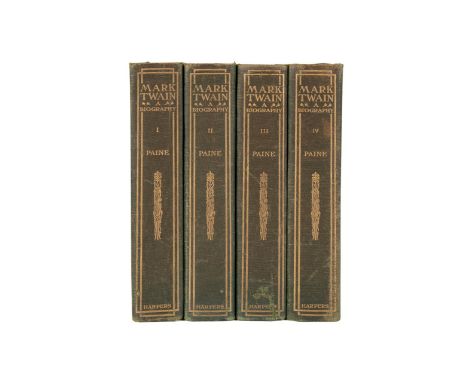 A four volume set titled Mark Twain A Biography by Albert Bigelow Paine. Published 1912 by Harper and Brothers. This four vol