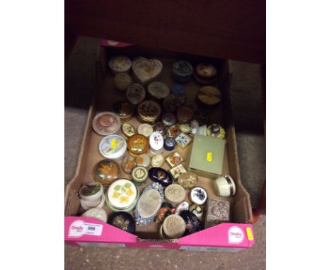 A box of various decorated trinket boxes  