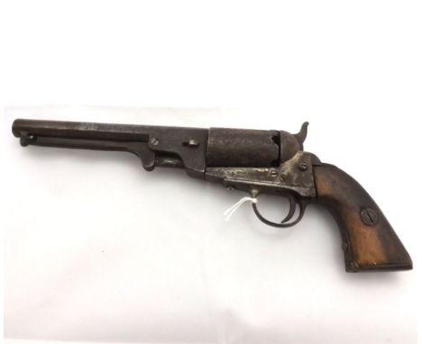 Vintage Six Shot Pinfire Revolver, 6 barrel Cal 36 Patent System , worn wooden grips, 12 overall
Condition:
Percussion, all o