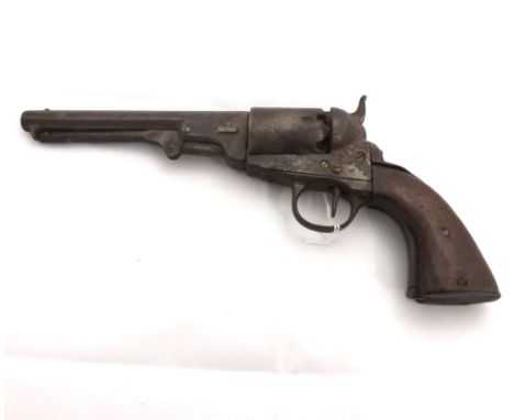 Vintage Six Shot Pinfire Revolver, 6 barrel, no evident markings wooden grips, 12 &lt; overall
Condition:
Under lever loose, 