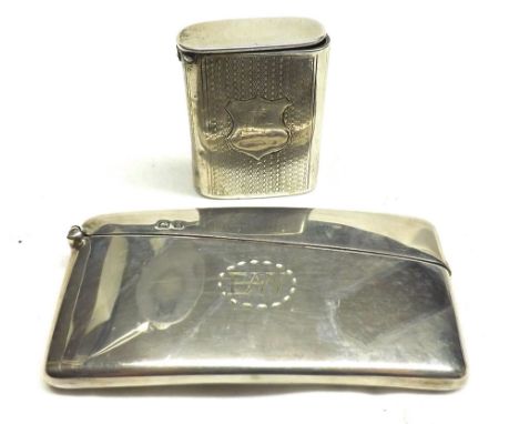 A Mixed Lot comprising: a small Victorian Silver Vesta Case of rectangular form with hinged lid, the body with engine-turned 