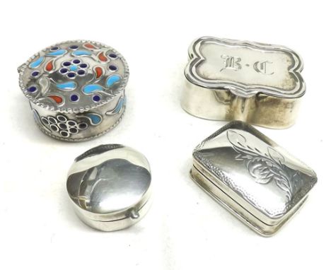 A Mixed Lot comprising: three Silver Trinket Boxes, with hinged lids, one initialled BC to top; together with a further round